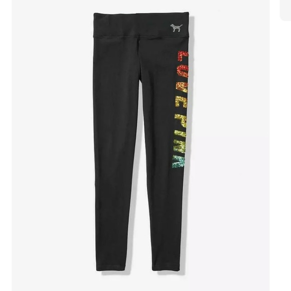Victoria’s Secret Pink Womens Logo Bling Rainbow Leggings - Picture 2 of 3